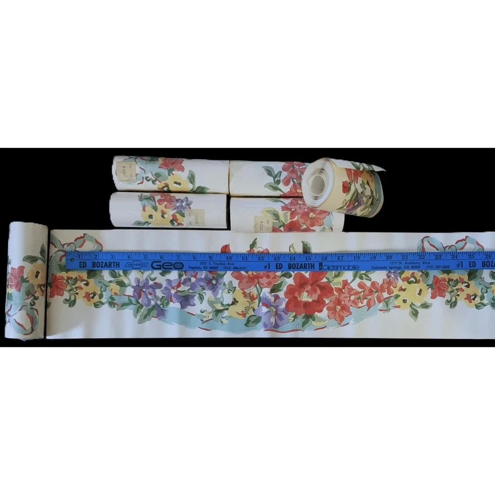 7 Vintage Floral Wallpaper‎ Border Rolls: Cottage Granny Core Style NOS Lot Read
